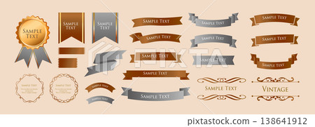 Ribbon ornament design set and antique border and frame designs Ribbon ornament design set and antique border and frame designs 138641912