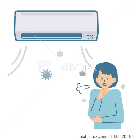一幅插圖，描繪了一名女子因空調黴菌而咳嗽的情景。 138642006