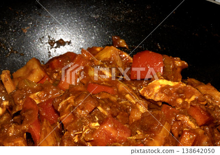 Close up of a red spicy Indian style home made curry dish 138642050