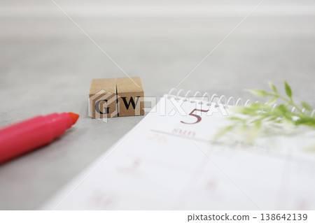 Golden Week (GW) wooden blocks, May calendar, notebook, pen 138642139