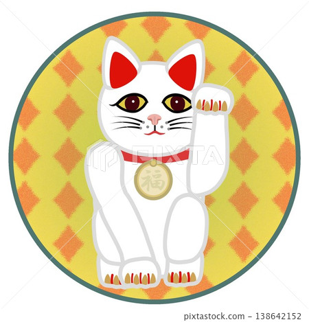 一幅以圓形為背景的招手貓的插圖 138642152