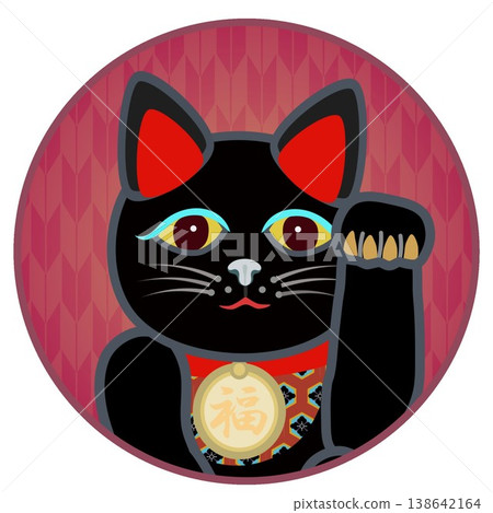 一幅以圓形為背景的招手貓的插圖 138642164