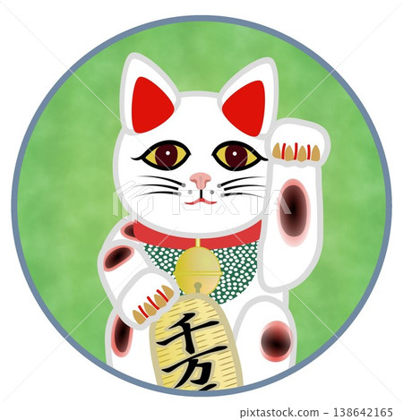 一幅以圓形為背景的招手貓的插圖 138642165