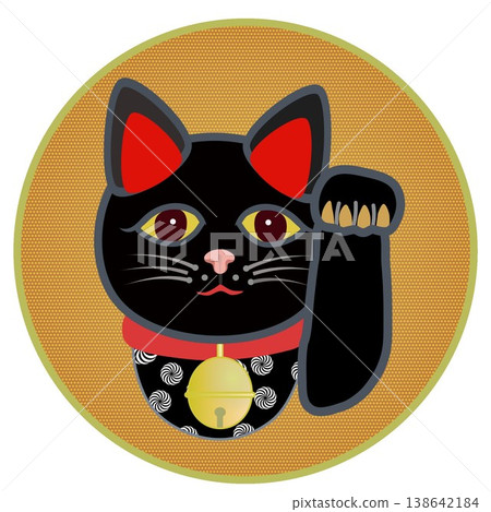 一幅以圓形為背景的招手貓的插圖 138642184