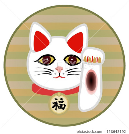 Illustration of a beckoning cat with a circular background 138642192