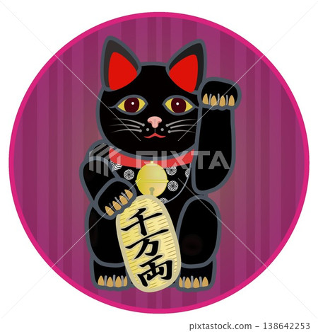 Illustration of a beckoning cat with a circular background 138642253