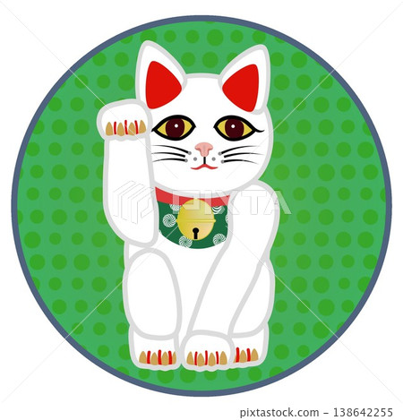 Illustration of a beckoning cat with a circular background 138642255