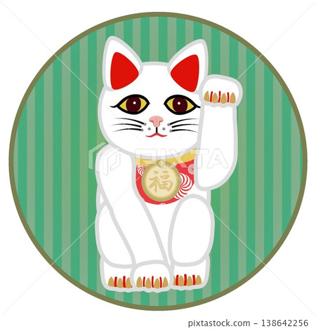 Illustration of a beckoning cat with a circular background Illustration of a beckoning cat with a circular background 138642256