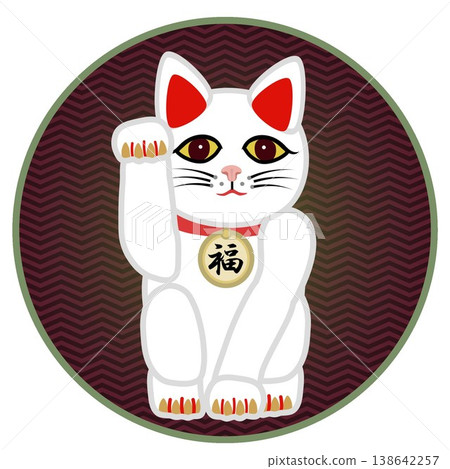 Illustration of a beckoning cat with a circular background Illustration of a beckoning cat with a circular background 138642257