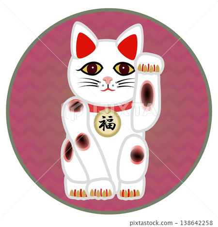 Illustration of a beckoning cat with a circular background 138642258