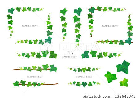 一組以常春藤葉為主題的自然裝飾邊框插圖。 138642345