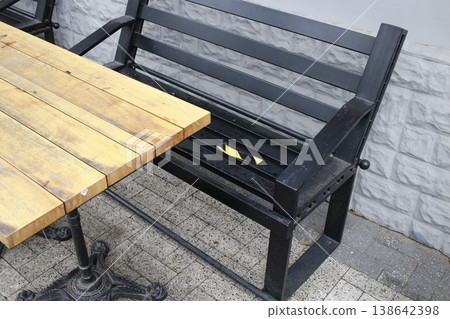 Tables and benches for outdoor cafes. Tables and benches for outdoor cafes. 138642398