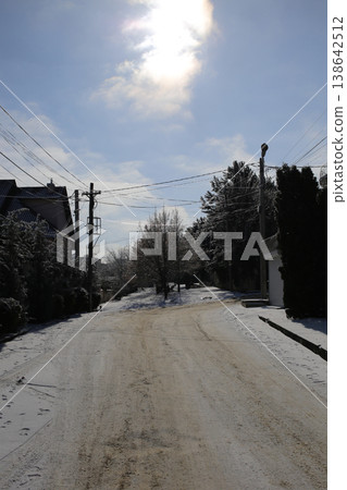 The alley is covered with fresh snow. Sunny day. The alley is covered with fresh snow. Sunny day. 138642512
