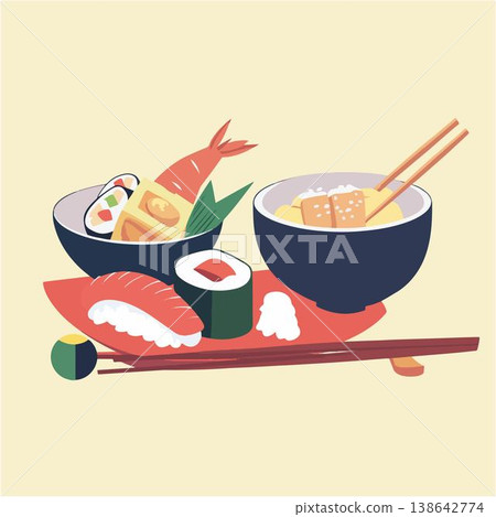 japanese sushi with chopsticks, japanese food 138642774