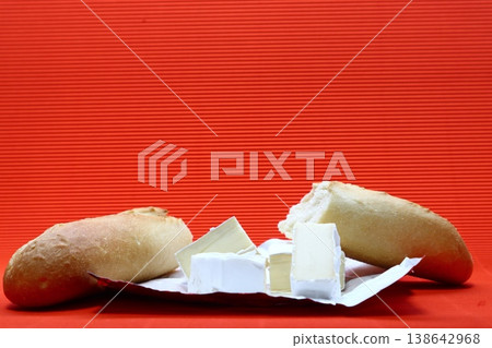 Still life with brie cheese and baguette. 138642968