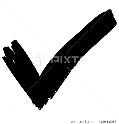 Hand drawn black brush stroke check mark icon isolated on white background 138643061