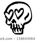Hand Drawn Skull with Heart Eyes Illustration, Grunge Graffiti Style 138643064