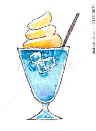 Watercolor illustration: Soft serve ice cream soda, blue Watercolor illustration: Soft serve ice cream soda, blue 138643074