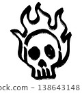 Burning skull hand drawn illustration with brush stroke style in black and white 138643148