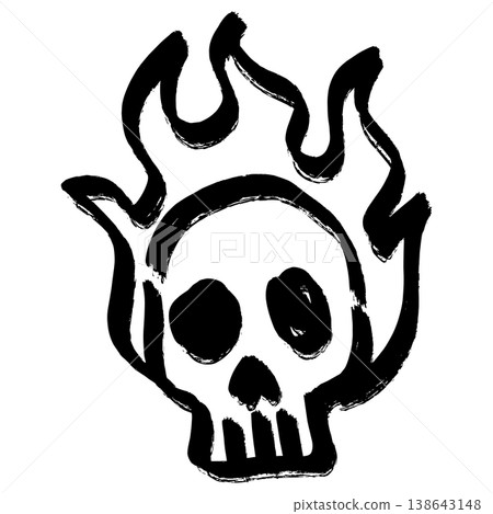 Burning skull hand drawn illustration with brush stroke style in black and white 138643148