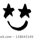 Hand drawn star eyed smiley face vector illustration in black ink brush style. 138643149