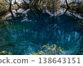 The mystical blue pond in early spring 138643151