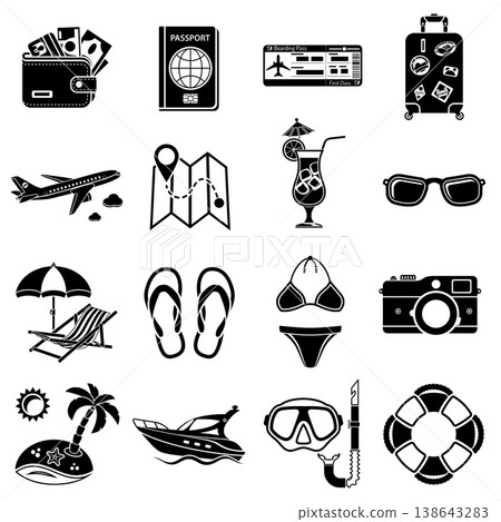 Vacation and Tourism Icons Set 138643283