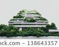 Green facade on modern tower. Corporate sustainability. Vertical plantings frame glass windows. Contemporary skyscraper sustainable architecture. Structural ecofriendly biophilic design lush gardens 138643357