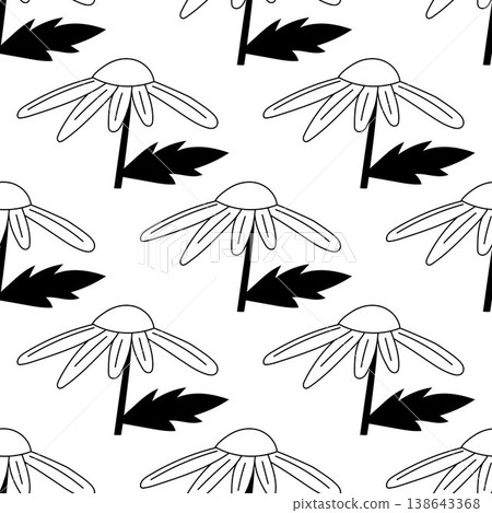 Seamless pattern with abstract black and white daisy flower. Modern botanical print Seamless pattern with abstract black and white daisy flower. Modern botanical print 138643368