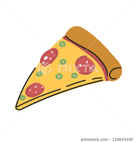 A cute illustration of a slice of pizza. A piece of traditional Italian food A cute illustration of a slice of pizza. A piece of traditional Italian food 138643380