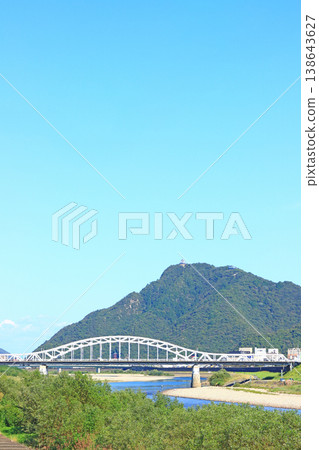 Gifu City, Gifu Prefecture, scenery of Chuseki Bridge and Mount Kinka Gifu City, Gifu Prefecture, scenery of Chuseki Bridge and Mount Kinka 138643627