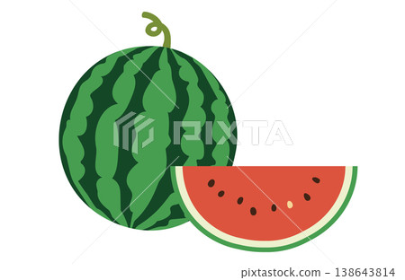 Simple and cute watermelon decoration illustration; cut watermelon; summer fruit Simple and cute watermelon decoration illustration; cut watermelon; summer fruit 138643814