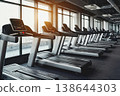 Many treadmills in row the background of interior of sports gym. AI Generative 138644303