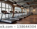 Many treadmills in row the background of interior of sports gym. AI Generative 138644304