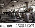 Many treadmills in row the background of interior of sports gym. AI Generative 138644305