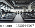 Many treadmills in row the background of interior of sports gym. AI Generative 138644307
