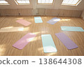 Fitness gym interior, yoga mats and gym equipment lying on floor. AI Generative 138644308