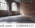 Fitness gym interior, yoga mats and gym equipment lying on floor. AI Generative 138644315