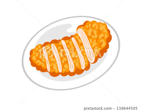 Japanese tonkatsu, pork cutlet. Flat vector clipart, illustration with isolated background. 138644505