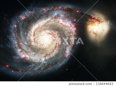 Galaxy, space and spiral solar system in universe on black background with light, pattern and color glow in cosmos. Stars, infinity and planets in milky way with nebula shine, dark sky and aerospace. 138644683