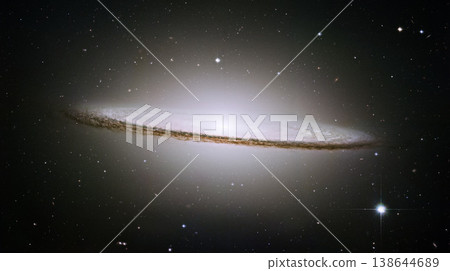 Sombrero, planet or universe for solar system, nebula or science with mock up space on black background. Galaxy, star or innovation with research, milky way or astrology for exploration and discovery 138644689