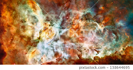 Cosmos, space and nebula dust in milky way with stars, gold light and color, glow or pattern on galaxy background. Cloud, sky and universe, aerospace or solar system for science or planets wallpaper Cosmos, space and nebula dust in milky way with stars, gold light and color, glow or pattern on galaxy background. Cloud, sky and universe, aerospace or solar system for science or planets wallpaper 138644695