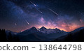 Majestic Night Sky Milky Way Galaxy over Mountain Range  Astrophotography Landscape 138644798