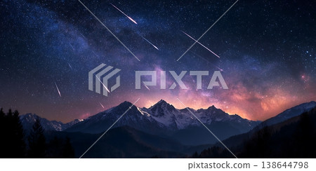 Majestic Night Sky Milky Way Galaxy over Mountain Range Astrophotography Landscape Majestic Night Sky Milky Way Galaxy over Mountain Range Astrophotography Landscape 138644798