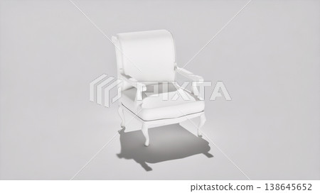 白色復古扶手椅，白色背景，高端經典家具的3D渲染圖。 138645652