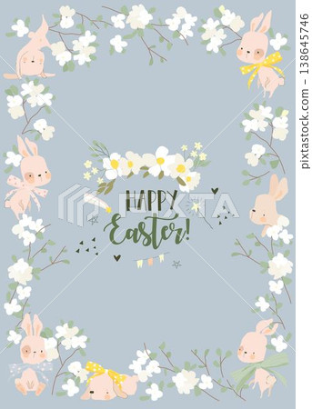 Easter Frame with Flowers and Rabbits Easter Frame with Flowers and Rabbits 138645746