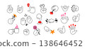 Hand cartoon set of diverse gestures vector illustration. Line art icons design of peace sign, heart, thumbs up, stop. Flat graphic for communication, stickers, hands elements on white background 138646452