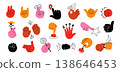 Hand cartoon set of diverse gestures vector illustration. Icons design of peace sign, heart, thumbs up, stop. Flat graphic for communication, stickers, hands elements isolated on white background 138646453