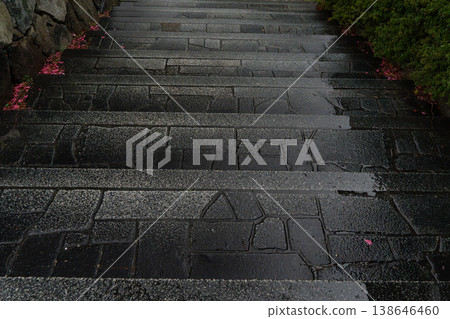 rain-soaked cobblestone stairs rain-soaked cobblestone stairs 138646460