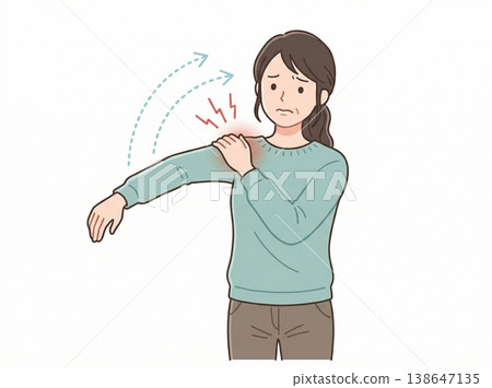 圖示：因肩痛而無法抬起手臂的人；肩周炎和肩關節疾病的醫療資料。 138647135
